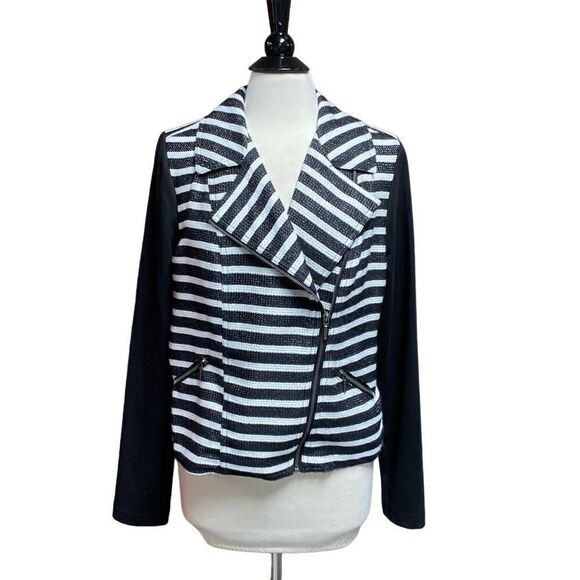 Maurices Black & White Striped Moto Jacket Size XL NEW - Picture 1 of 9
